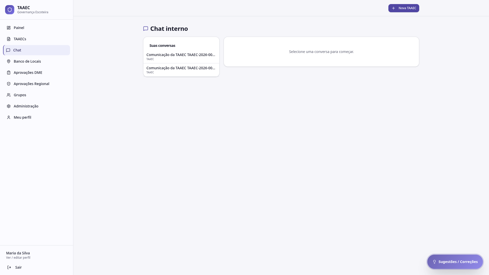 Chat interno com lista lateral de conversas por TAAEC
